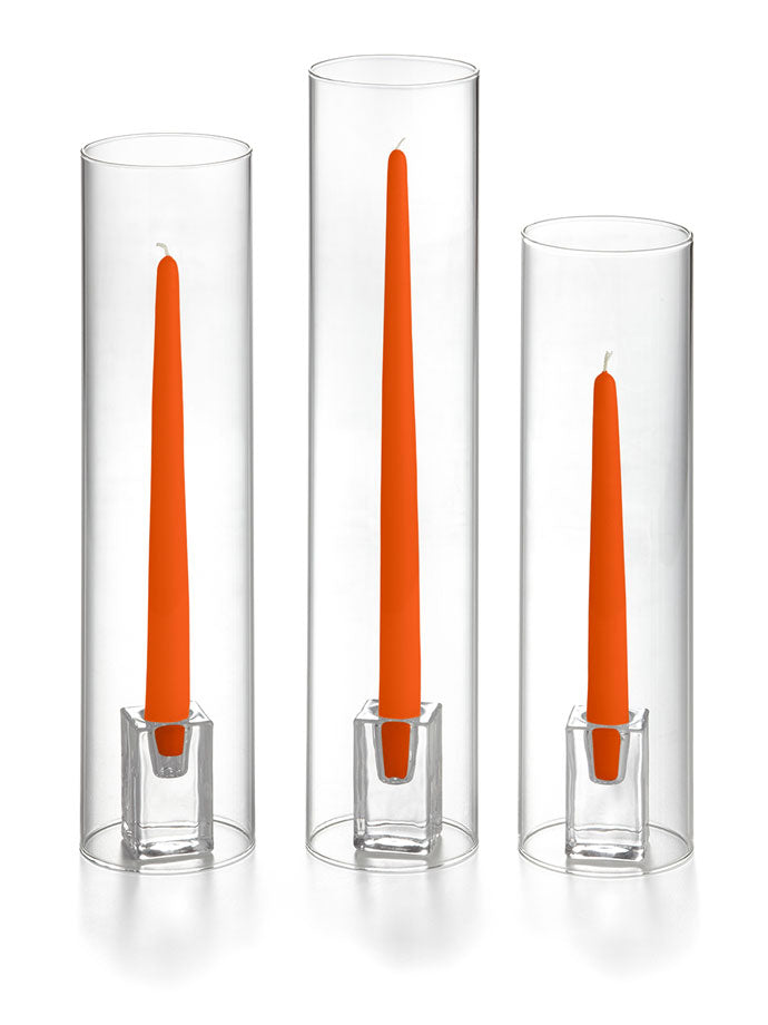 36 Taper Candles, 36 Glass Chimneys and 36 Square Block Holders