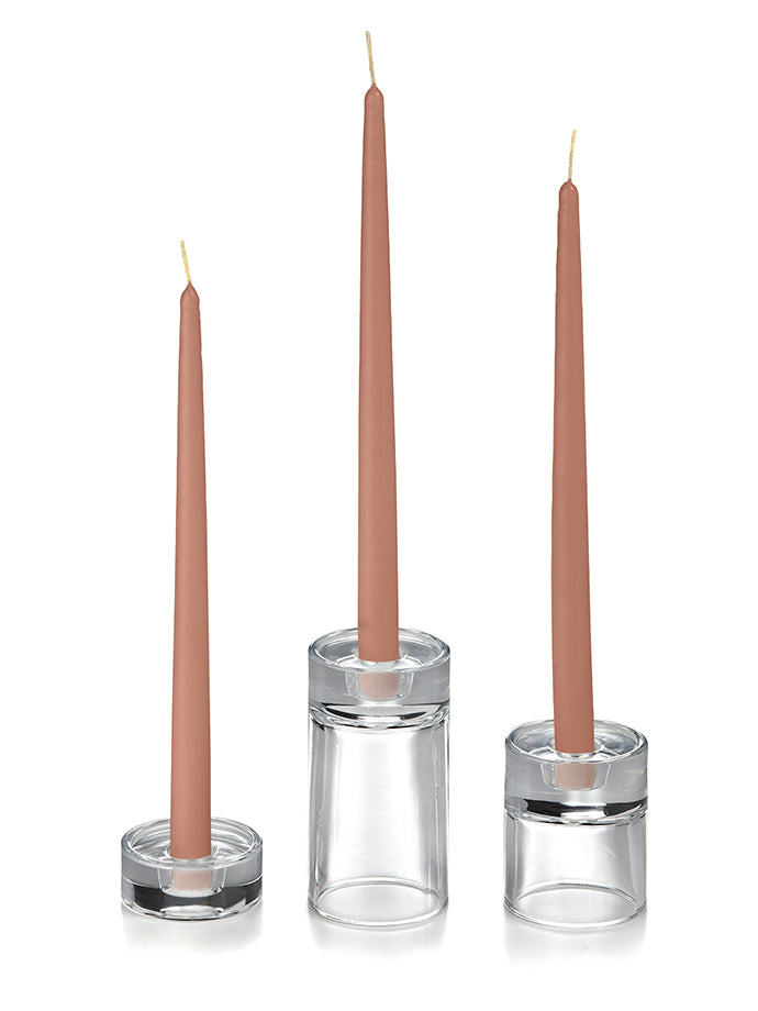 12 Taper Candles and 12 Glass Taper Holders