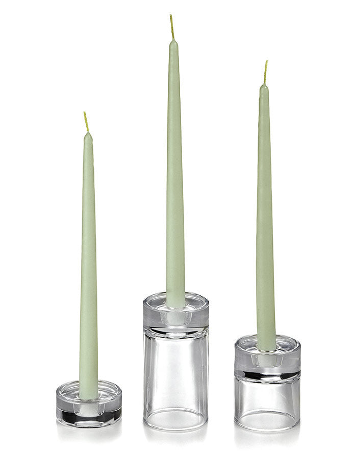 12 Taper Candles and 12 Glass Taper Holders