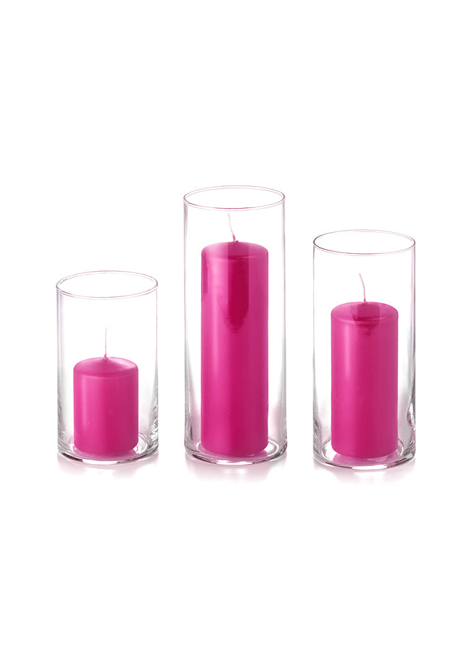 12 Slim Pillar Candles and Cylinder Vases