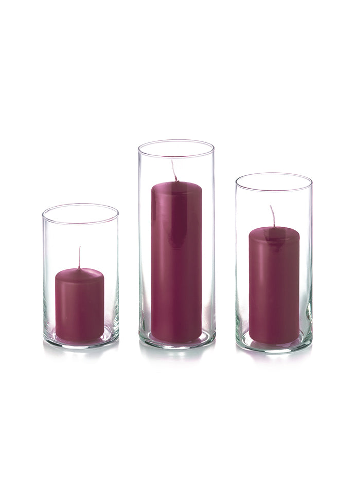 12 Slim Pillar Candles and Cylinder Vases