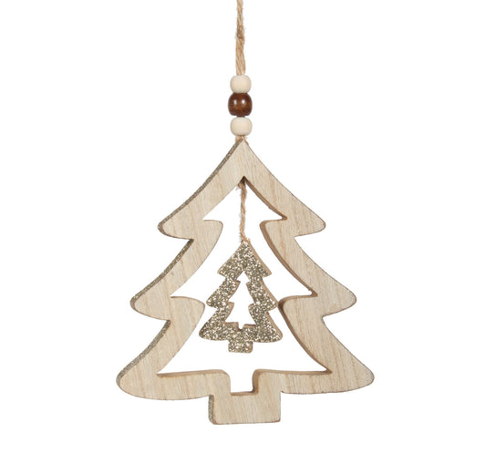 ORN-WOOD TREE GOLD 5in